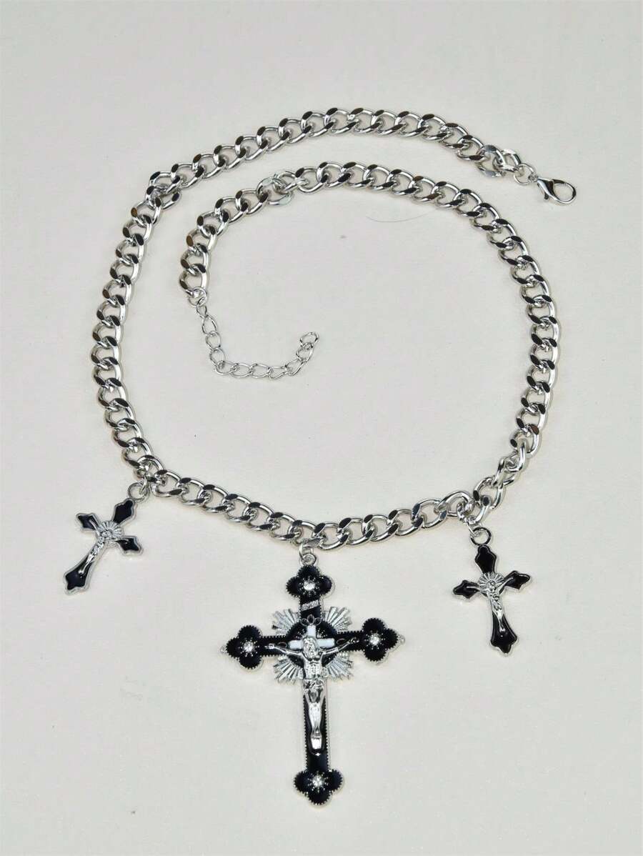 1pc Fashionable Zinc Alloy Cross Pendant Necklace For Women's Daily