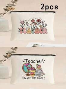 2 件时尚字母印花化妆包多功能化妆包多功能拉链手拿包零钱包教师答谢礼物感谢老师化妆包化妆包毕业生日化妆包盒卡通图案化妆包轻便便携随身携带礼品袋多功能化妆包化妆收纳包洗漱包旅行洗漱包返校浴室宿舍必需品旅行必需品收纳包化妆工具化妆包送给妈妈的礼物，永远最好的老师礼物 - 米色 - 查看 1