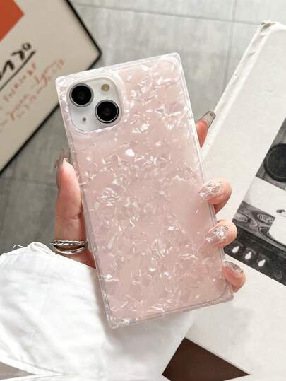 حافظة هاتف من مادة TPU نقش وردي أحادية اللون، متوافقة مع هاتف آيفون