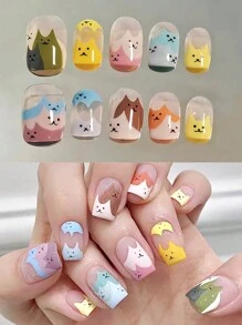 FULL BEAUTY 2入組卡通貓指甲貼紙，卡哇伊可愛貼花設計3D美甲紋身裝飾DIY - 彩色 - 查看 6