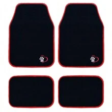 4入組萬用型汽車車輛車地墊,動物腳印刺繡,防滑底部,紅色邊緣最適合女性使用,以心形設計為主題 - 紅色 - 查看 1