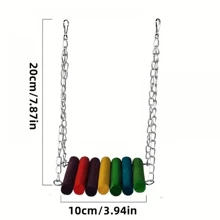 1 pièce Perchoir en bois durable pour perroquet avec balançoire, jouet avec perles colorées, clochettes, chaîne métallique et attache, accessoires de cage à oiseaux pour cacatoès et perroquets, combinaison de couleurs aléatoires