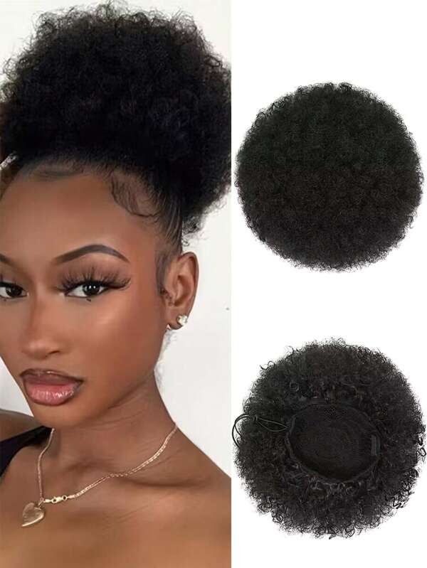 Afro Curly Hair Buns Updo Ponytail 1 PC Drawstring Extension for Women Short African Twisted Curly Hair Bun Ponytail Extension Synthetic Hair Natural Looking