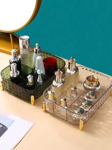 1pc Luxurious Transparent Cosmetic Storage Box With Lid, Storage Basket & Desk Organizer - Green - View 4