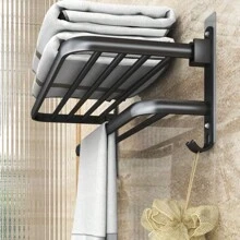 1 Miếng Gấp lại Khăn Phòng Tắm Giá đỡ Không có Khoan Nhôm không gian Phòng vệ sinh Cái giá Dán Cái móc Gắn trên tường Móc treo đồ - màu đen - Xem 5