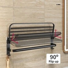 1 Miếng Gấp lại Khăn Phòng Tắm Giá đỡ Không có Khoan Nhôm không gian Phòng vệ sinh Cái giá Dán Cái móc Gắn trên tường Móc treo đồ - màu đen - Xem 3