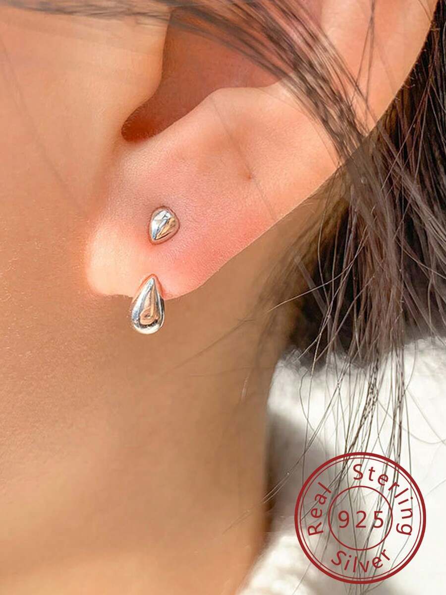 FOREVER QUEEN 925 純銀女士小耳環，水滴可拆卸和堆疊系列女士和男士耳環，珠寶禮品盒包裝