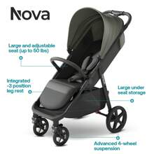 Mompush Nova Baby Stroller, Spacious Seat & Lie-Flat Mode, Toddler Stroller With Large UPF 50+ Canopy, Compact Folding With One Hand, Infant Stroller For Birth To 50 LB - xanh quân đội - Xem 3