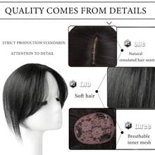 黑色假髮短劉海片,仿自然額假髮,中分頂部髮塊 - 黑色 - 查看 4