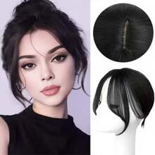 黑色假髮短劉海片,仿自然額假髮,中分頂部髮塊 - 黑色 - 查看 2