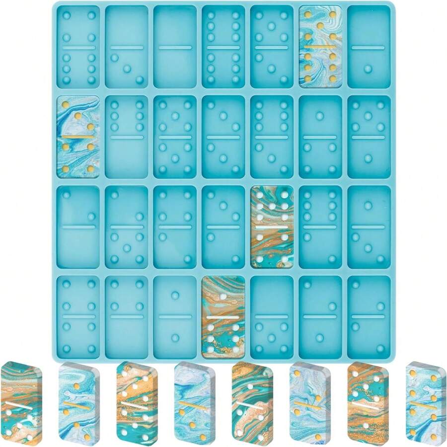 1 cái Domino Khuôn Đối với Nhựa , Chuyên nghiệp Khuôn Đối với Nhựa epoxy , Domino Khuôn Bộ 28 , Mãnh liệt Silicone Khuôn Đối với Domino DIY Mặt dây chuyền Bánh Làm đồ trang sức - Màu xanh lam - Xem 1