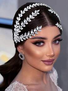 1入組女士銀色鑽石婚禮髮飾套裝,附耳環,適用於婚禮、宴會和派對皇室風格