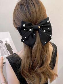 1/2 件优雅珍珠蝴蝶结发夹，女士马尾辫爪夹，发饰发夹发夹