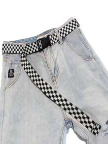 1 件女式黑白格子超長腰帶適合牛仔褲和休閒服裝