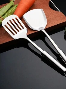 4pcs Stainless Steel Cooking Utensils Set Includes Spoon, Skimmer, Spatula, Turner For Home Kitchen - Silver - View 2