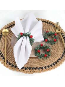YOUFEN 1套/10入綠色餐巾環,聖誕系列紅色漿果松針花環編織餐巾扣,餐具和餐巾不包括在內