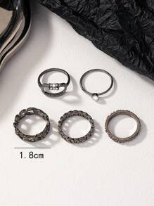 5-piece Diamond Chain Design Fashionable Ring Set Suitable For Daily Wear By Women - Gun Black - View 4