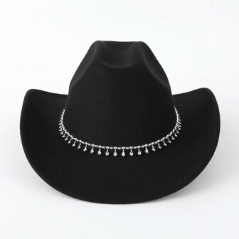 1 件女式纯色水滴水钻装饰牛仔帽，适合旅行、派对、聚会、节日和爵士牛仔帽女牛仔帽万圣节