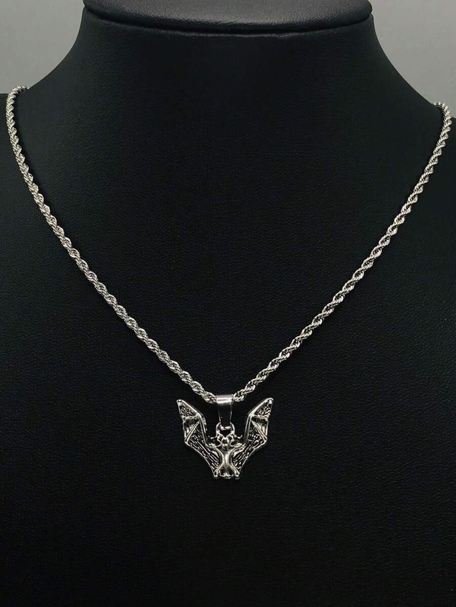 1 件不銹鋼鍊式項鍊,帶有古董銀色蝙蝠形吊墜,適合女士日常佩戴