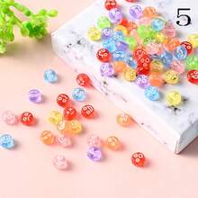 100入組4*7mm亞克力笑臉平面圓珠,diy手鍊、耳環、項鍊、手機掛飾裝飾珠子