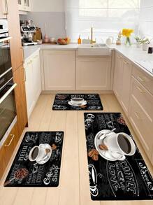 1pc coffee print anti-fatigue kitchen floor mat, non slip hallway balcony polyester laundry rug machine washable household carpet for hallway laundry room - Multicolor - View 1