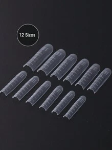 FULL BEAUTY 48 piezas Moldes de uñas en forma de ataúd de doble forma para construcción rápida de gel UV y acrílico, puntas de cobertura completa, herramientas de manicura, suministros para uñas, herramientas para uñas, arte de uñas, de vuelta a la escuela, uñas, herramientas para uñas postizas - transparente - Ver 2