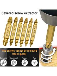 5 Pieces Broken Head Screw Extractor, Damaged Screw Extractor Bit Set, Screw Removal Bolt Remover - Easily Remove Peeled And Broken Screws! - Gold - View 1