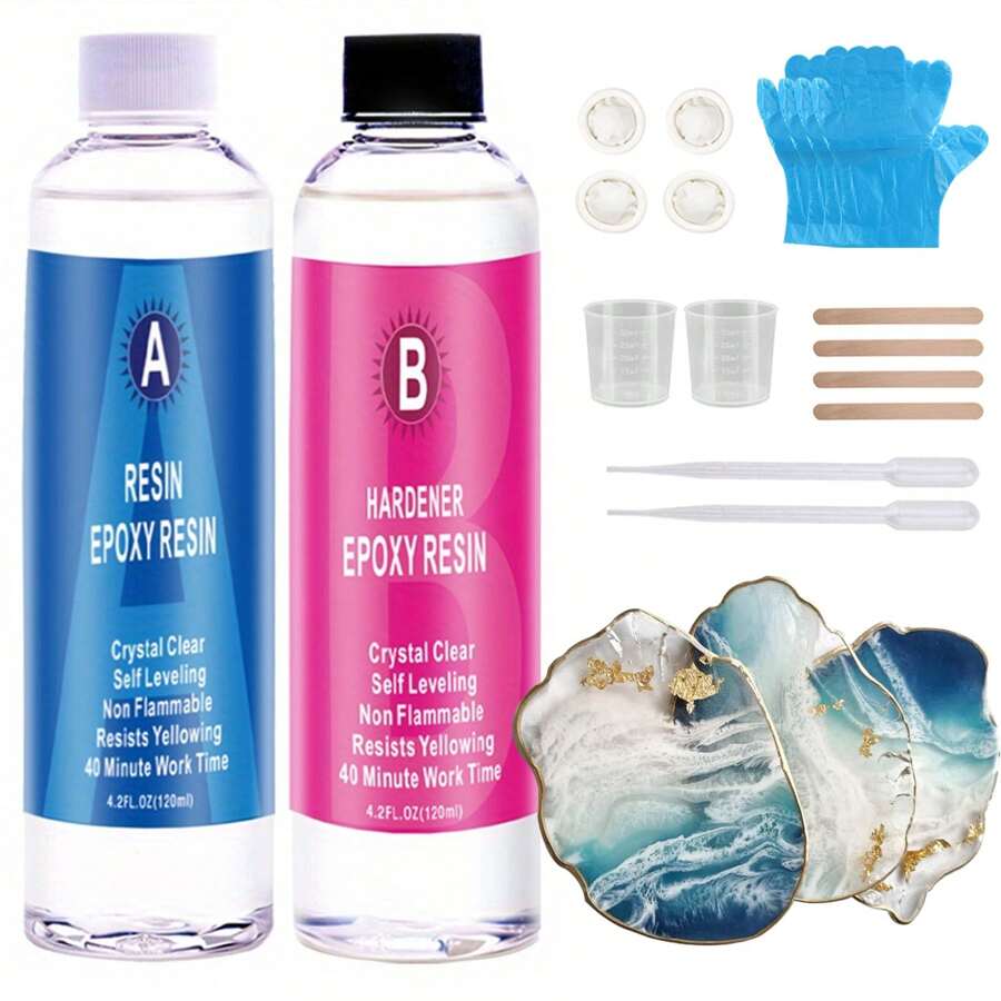 240ml 1:1 环氧树脂套装，AB 胶，适用于 DIY 珠宝、工艺品、透明硬质铸造树脂固化剂、抗黄变、低气泡 - 240ml - 查看 1