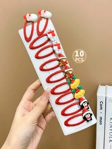 10pcs Children's Cute Christmas Tree & Water Drop Shaped Hair Clips - Multicolor - View 3