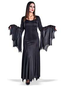 Fantasia Vestido Adulto Bruxa Mortícia Luxo Terror Halloween Dia das Bruxas - Preto - Visão 1