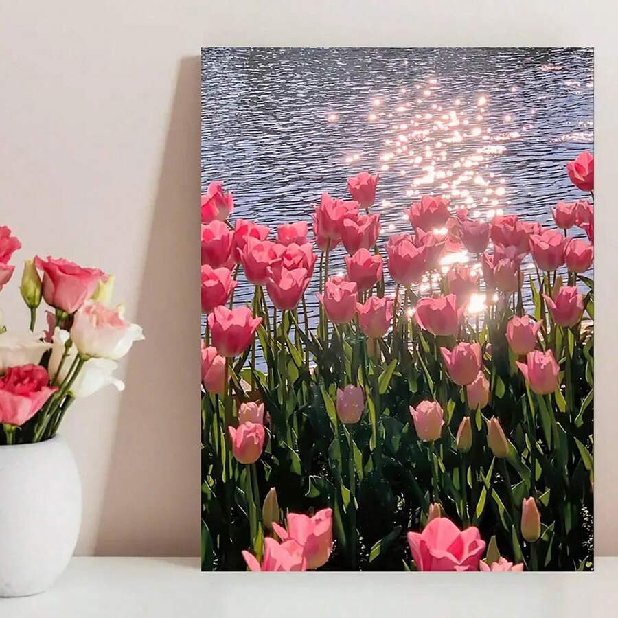 1 件鬱金香花油畫藝術海報,牆壁裝飾,帆布印刷,帆布藝術,非常適合咖啡店、客廳和臥室裝飾,無框