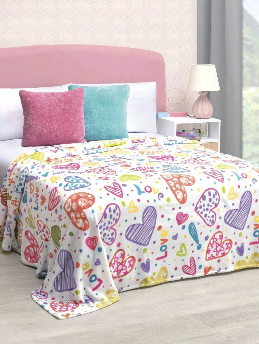 Frazada Matrimonial Blanco Térmico Corazones - Blanco - Ver 1