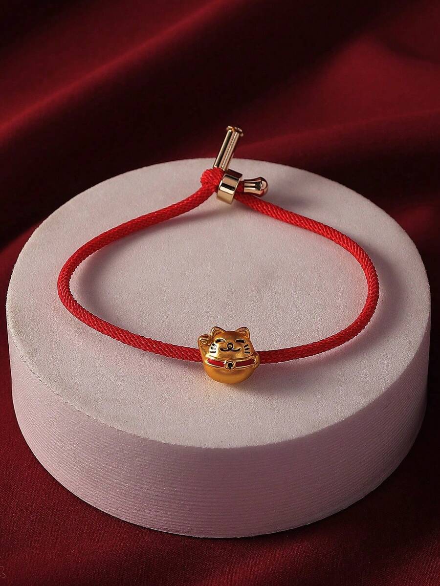 1個時尚風手工珠串幸運貓、燈籠、魚裝飾女式手鐲,適用於日常佩戴,假期、休閒、派對等場合