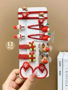 12入組可愛卡通髮圈和髮夾,適用於兒童聖誕節