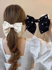 1/2 件优雅珍珠蝴蝶结发夹，女士马尾辫爪夹，发饰发夹发夹