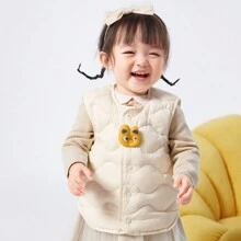 Balabala 嬰兒女童秋冬款前開扣輕暖羽絨背心，白色 - 白色 - 查看 1