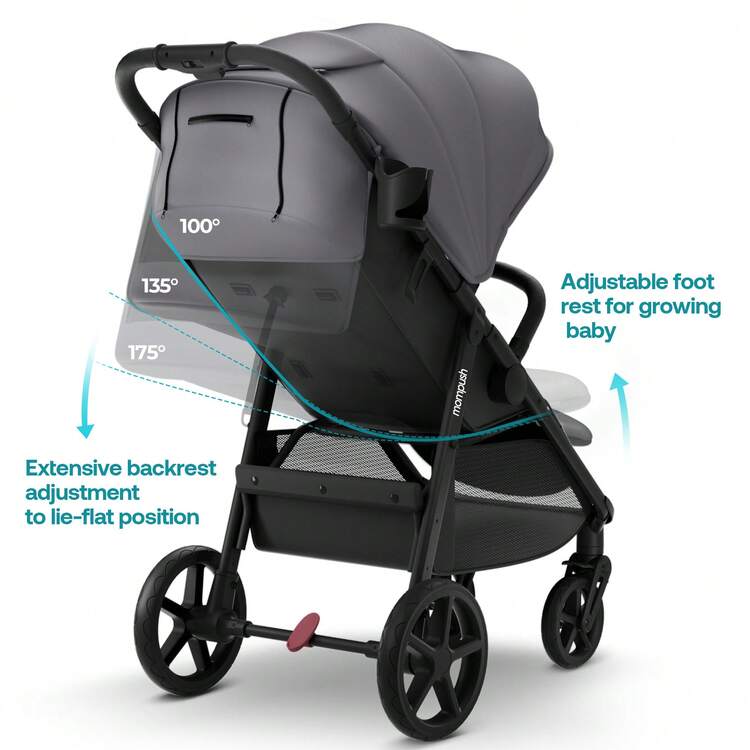 Mompush Nova Baby Stroller, Spacious Seat & Lie-Flat Mode, Toddler Stroller With Large UPF 50+ Canopy, Compact Folding With One Hand, Infant Stroller For Birth To 50 LB - Grey - View 4