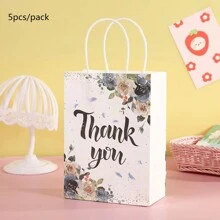 5pcs/pack Blue Thank You Paper Gift Bags, Wedding Engagement Party Favor Bags With Floral Pattern - Blue - View 1