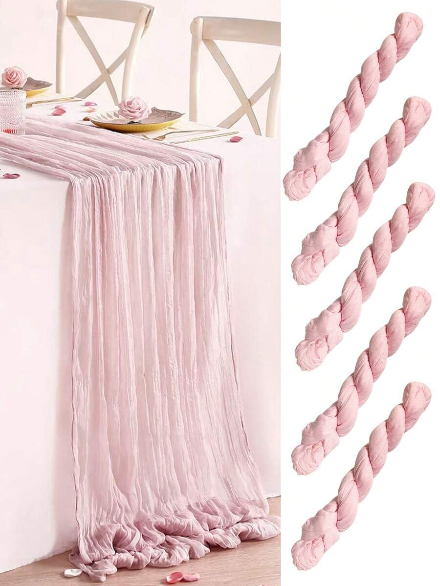 1件/5件套褶皱浅粉色桌旗，可折叠桌旗桌布，节日生日婚礼派对圣诞节新年2025家居聚会餐桌装饰桌布，桌旗，桌布