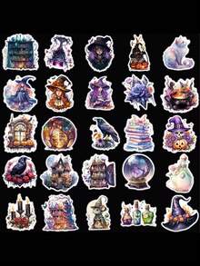 50入組哥特式女巫主題個性化貼紙,適用於冰箱,手機,筆電,行李箱,防水