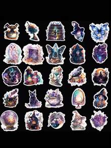 50入組哥特式女巫主題個性化貼紙,適用於冰箱,手機,筆電,行李箱,防水