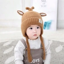 適用於秋冬的寶寶帽,幼兒護耳帽,兒童毛線帽,軟綿綿的絨毛帽適合8-36個月大的男女寶寶,頭圍45-50厘米