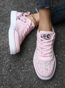 Của phụ nữ Lưới thoáng khí Đáy phẳng Giày thể thao Với Chóp giầy tròn , Lace-up Và In Màu hồng Thiết kế Đối với Giải trí Thể thao - Hồng - Xem 9