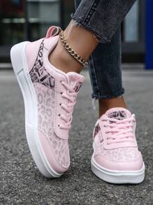 Của phụ nữ Lưới thoáng khí Đáy phẳng Giày thể thao Với Chóp giầy tròn , Lace-up Và In Màu hồng Thiết kế Đối với Giải trí Thể thao - Hồng - Xem 8