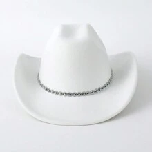 1pc Women's Plain Diamond & Wave Shaped Glitter Decorated Western Cowboy Hat For Traveling, Party, Festival, Riding, Casual Use - White - View 1