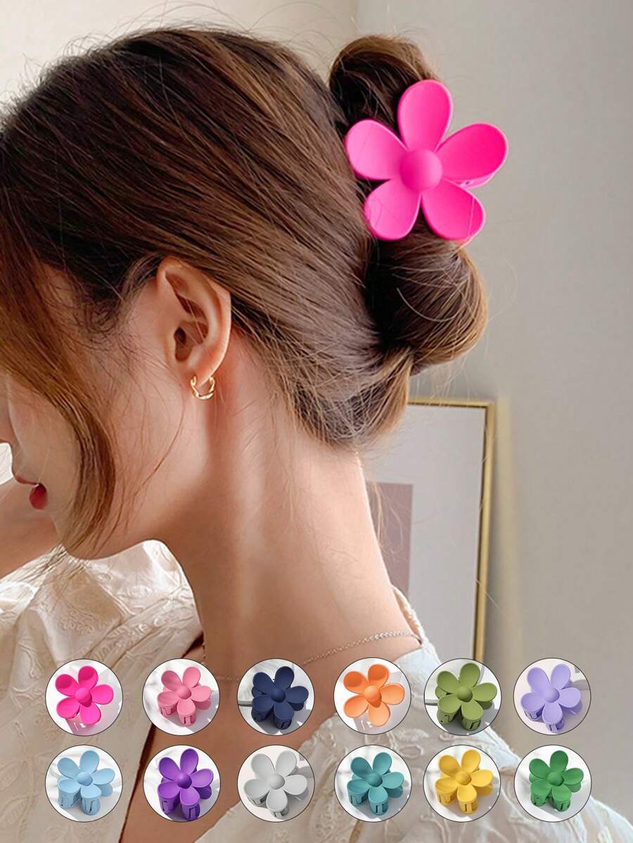 1 pieza Pinza de pelo con diseño de flor de moda, adecuada para el diario y las vacaciones, linda - Rosa - Ver 1