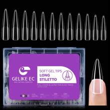Gelike Ec 240pcs超長尖形凝膠半覆蓋美甲貼套裝 ,用於浸泡式延長指甲,預磨pmma假指甲貼片,12個尺寸 - 無色 - 查看 2