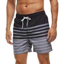 Traje de Baño Hombre Estampado Bañador Corto, Pantalones de Playa con 3 Bolsillos y cordón Ajustable, Trajes de Baño de Playa de Secado Rápido con Forro de Mallas, para Playa Natación Piscina - Gris - Ver 3