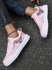 Của phụ nữ Lưới thoáng khí Đáy phẳng Giày thể thao Với Chóp giầy tròn , Lace-up Và In Màu hồng Thiết kế Đối với Giải trí Thể thao - Hồng - Xem 6