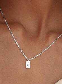 1Pc 26 chữ cái A-Z Vòng cổ mặt dây chuyền thẻ chữ cái đầu cá nhân hóa cho phụ nữ Quà tặng trang sức hợp thời trang - Bạc - Xem 35